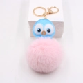 Cute leather owl keychain with a large pink pompom and golden lobster clasp - Light Pink
