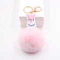 Porte-clés alpaga rose avec anneau doré et pompon en fausse fourrure douce et soyeuse - Rose Clair