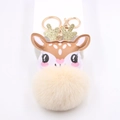 Lindo llavero de reno de peluche con cierre dorado y colgante de cara de cuero sintético - Blanco Roto
