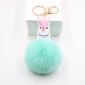 Porte-clés alpaga vert menthe avec pompon en fausse fourrure et fermoir doré - Vert menthe