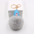 Christmas plush ball keychain with blue faux leather tree and fluffy grey fur pom pom - Light Gray