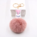 Porte-clés mignon boule peluche rose avec breloque alpaga blanc et anneau doré - Vieux rose
