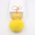 Cute yellow chick pom pom keychain with blue glasses leather charm and golden lobster clasp - Little Yellow Chick Pom-pom Pendant / Yellow