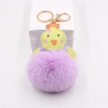 Llavero de pompón de pollito de dibujos animados con cierre de langosta dorado para bolsos - Púrpura Taro