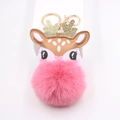 Cute reindeer plush keychain with a pink pompom and golden antlers for Christmas bags - Peach Pink