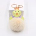 Llavero de pájaro de peluche con cuero PU, piel sintética beige y cierre de langosta dorado - Blanco Roto