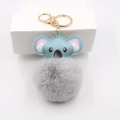 Cute koala plush keychain with grey faux fur pompom and gold metal lobster clasp - Koala Gold Keychain / Light Gray