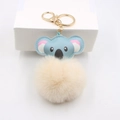 Cute koala faux fur keychain with light blue leather head and fluffy cream pompom - Koala Gold Keychain / Off White
