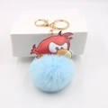 Portachiavi peluche uccello rosso con pompon blu marmorizzato e gancio in metallo oro - Portachiavi Uccello Oro / Rosa Intenso