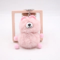 Fluffy pink bear plush keychain with soft faux fur and durable metal ring for bags - Light Pink