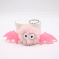 Cute pink plush bat keychain with fluffy fur ball and moving wings for Halloween - Light Pink