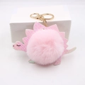 Porte-clés dinosaure en fausse fourrure rose avec fermoir mousqueton doré pour sac - Rose Clair