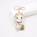 Cartoon Maneki Neko Glückskatze Leder Schlüsselanhänger mit Goldmünze und Metallverschluss - Glückskatze