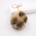 Porte-clés pompon en fausse fourrure léopard avec fermoir doré pour sac à main femme - Léopard Kaki