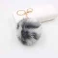 Porte-clés en fausse fourrure de lapin avec pompon tacheté noir et blanc et anneau doré - Léopard Blanc