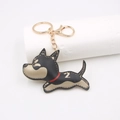 Schlüsselanhänger Hund aus PU-Leder in Schwarz-Gold mit Nummer 2 und Metallring - Schwarz-goldener Hund (Nummer 2)