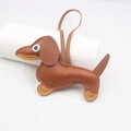 Brown leather dachshund dog keychain charm with stitching details and long hanging cord - Hanging Organizer Style / Brown