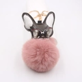 Porte-clés bouledogue de dessin animé avec lunettes de soleil et pompon en fausse fourrure rose - Porte-clés Doré / Vieux rose