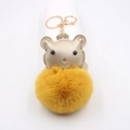 Porte-clés ours à couronne dorée avec pompon en peluche gingembre et crochet - Orange