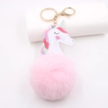 Pink unicorn pom pom keychain with gold lobster clasp and white faux leather charm - Gold Keychain / Light Pink