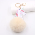 Einhorn Plüsch Schlüsselanhänger mit bunter Mähne und goldenem Ring für Taschen - Goldener Schlüsselanhänger / Cremeweiß