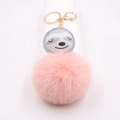 Simpatico portachiavi a bradipo con pompon in pelliccia rosa e testa in pelle PU grigia - Rosa