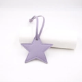 Detail of lavender star PU leather charm with fine white stitching and matching strap - Star Lanyard / Purple