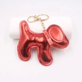 Metallic red leather dog bag charm with golden lobster clasp and keychain ring accessory - Dog Keychain / Red