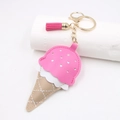 Portachiavi creativo in pelle a forma di cono gelato rosa e bianco con nappa dorata - Rosa Rossa