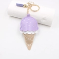 Portachiavi carino a forma di cono gelato in pelle con nappe viola e gancio dorato - Viola Taro