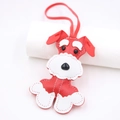 Bijou de sac schnauzer 3D en cuir rouge et blanc avec surpiqûres et lanière en cuir - Rouge