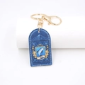 Blauwe PU-lederen sleutelhanger met gouden dolfijnopdruk en metalen karabijnsluiting - Blauwe Grote Vis