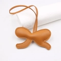 Burgundy leather bow pendant with contrast stitching and long lanyard accessory - Bowknot Lanyard (001) / Khaki/Earth Yellow