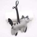 Cute grey leather cat bag charm with black stripes and matching thin strap for handbags - Gray