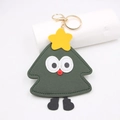Cute Christmas tree leather keychain with yellow star and golden metal lobster clasp - Keychain style / Keychain Christmas Tree