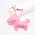 Rosa PU-Leder Pferd Schlüsselanhänger mit Goldring, Quasten und Herz-Gravur - Rosa Pony (Laser Pony Anhänger) / Rosa