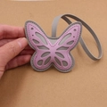 Close-up of double-layered hollow butterfly leather charm with stitching detail - Hollow Butterfly (001) / Grey Purple