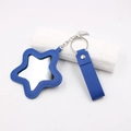 Mini miroir en forme d'étoile avec porte-clés en cuir bleu ciel et détails en métal - Pentagramme / Bleu Saphir