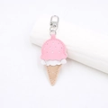 Detail of ice cream leather keychain with pink and brown stitching and silver hook - Pink