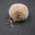 Brown faux fur pompom keychain with golden lobster clasp and metal ring accessory - 8cm (Gold Buckle) / Khaki