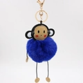Detailed view of monkey plush keychain with blue fur ball and gold metal clasp hardware - 8cm / Sapphire Blue