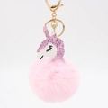 Roze pluche bal eenhoorn sleutelhanger met paarse glitterkop en gouden haak - Lichtroze