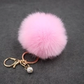 Detail of pink faux fur pompom keychain with gold plating and sparkling rhinestone ball - (Rhinestone Ball) Faux Rabbit Fur-8CM / Pink