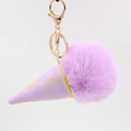Purple ice cream plush keychain with faux fur pom pom and gold lobster clasp - Taro Purple