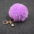 Detail of purple faux fur pompom keychain with gold ring and sparkling rhinestone charm - (Rhinestone Ball) Faux Rabbit Fur-8CM / Taro Purple