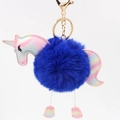 Detailed view of a dark blue plush unicorn keychain with iridescent accents and gold clasp - Sapphire Blue