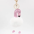 Dettaglio di fenicottero con paillettes rosa e pompon di peluche bianco con portachiavi - Bianco