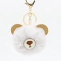 Cute cartoon bear pom pom keychain with faux fur and golden metal ring for bags - 8cm Faux Rabbit Fur / Light Gray