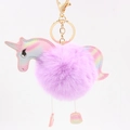 Colorful unicorn pompom keychain with iridescent leather detail and golden lobster clasp - Taro Purple
