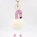 Porte-clés flamant rose à paillettes avec pompon en fausse fourrure blanche et doré - Blanc Cassé